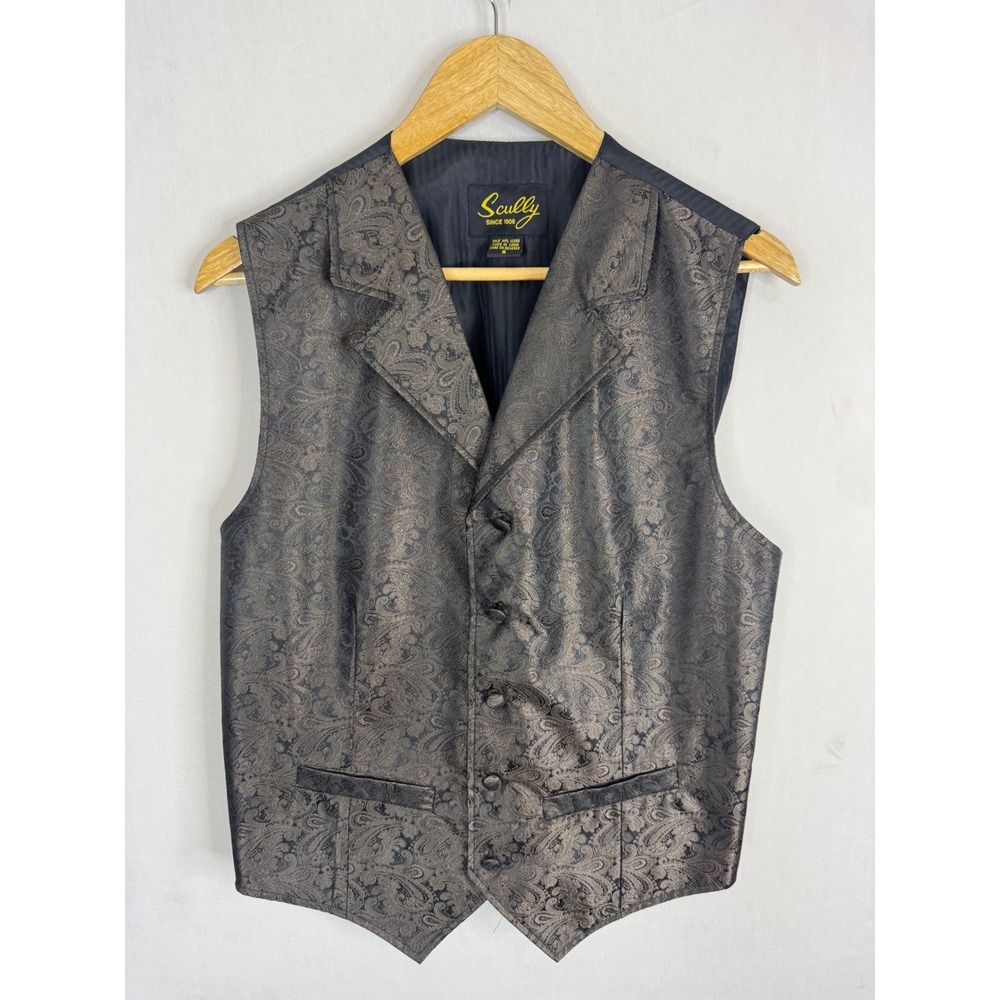 Scully Mens Paisley Jacquard‎ Western Vest Charcoal Bronze Notch Lapel Small